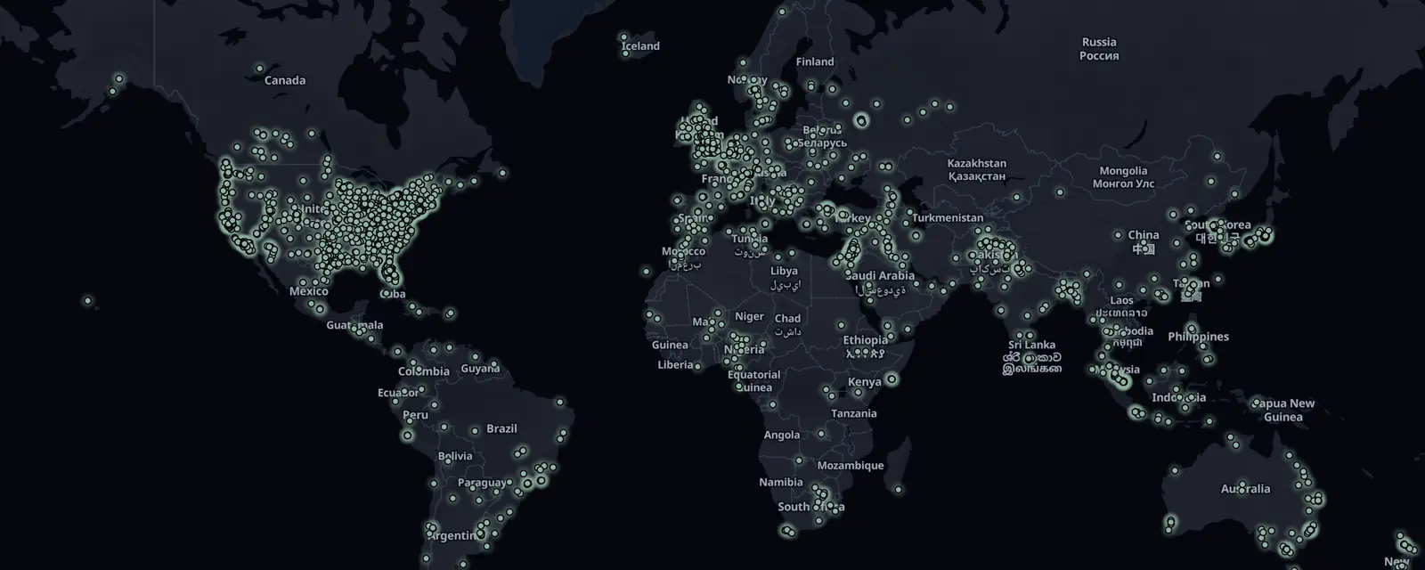 Map of the 2121 case files on this page, pinned by legal status