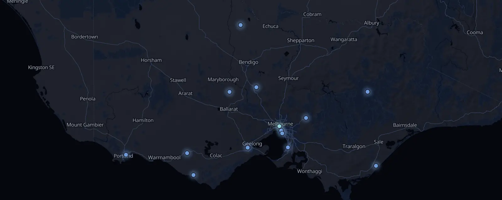 Map of the 14 case files in Victoria, pinned by legal status