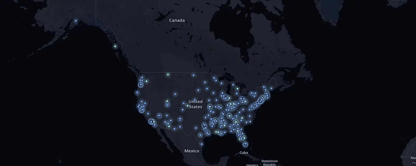 Map of the 263 case files in the US, pinned by legal status